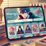 Online manga platform Manganato homepage showcasing manga genres and search features