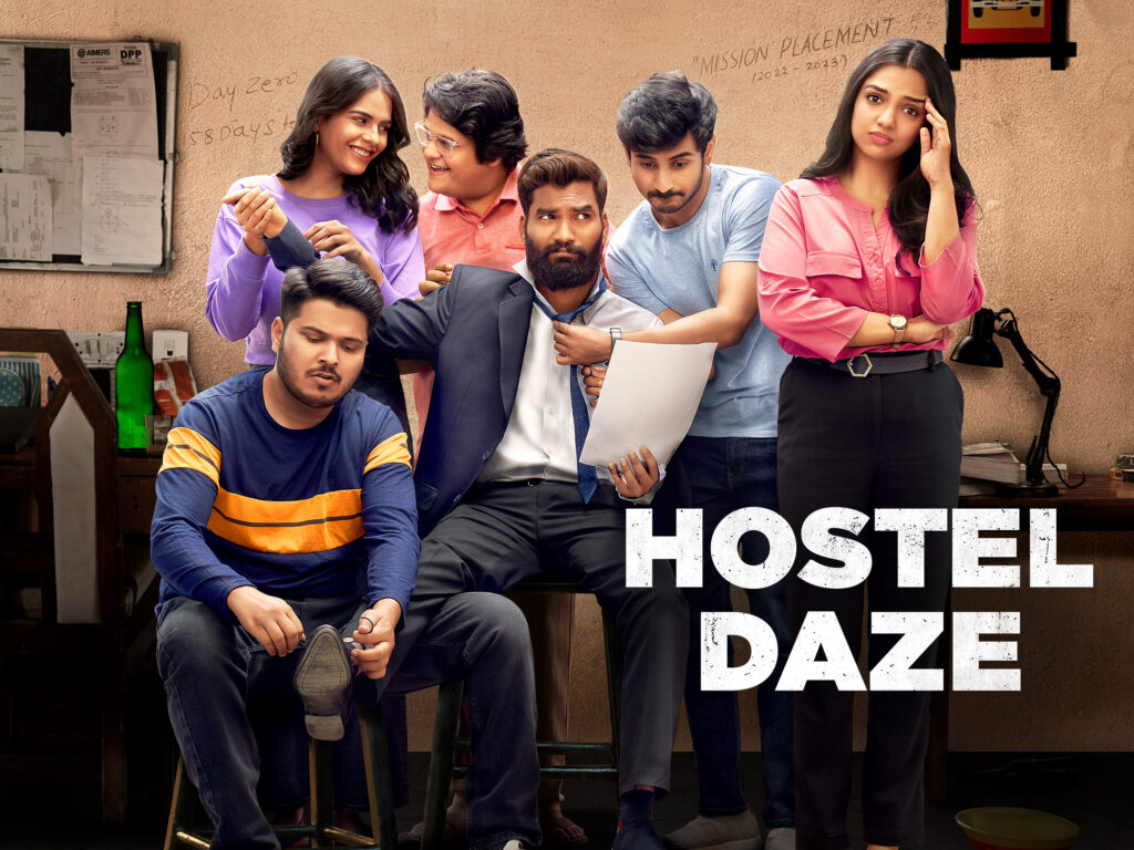 A lively scene from Hostel Daze featuring college students in a hostel room, engaged in fun conversations, showcasing the essence of friendship and hostel life.