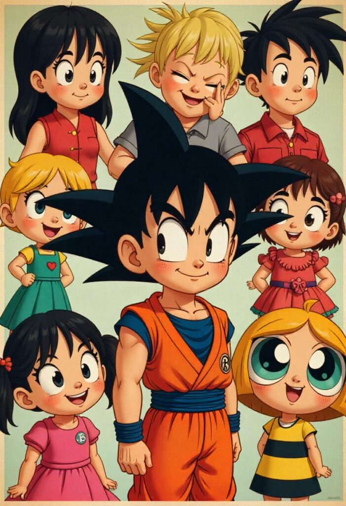 A nostalgic collage of classic animated characters from the early 2000s featured on Rare Toons India, showing colorful, cartoon-style illustrations of beloved shows like Dragon Ball Z, Powerpuff Girls Z, and Jackie Chan Adventures. The image has a warm, retro vibe with faded colors, evoking childhood memories and vintage television aesthetics.