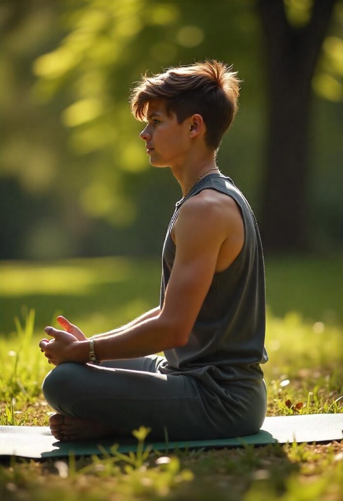 A yogi performing Ardha Matsyendrasana pose in nature